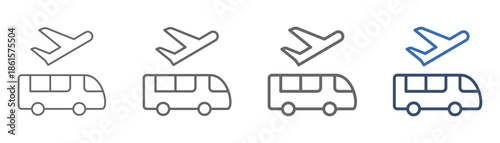 
outline icon set airport shuttle with bus and plane design