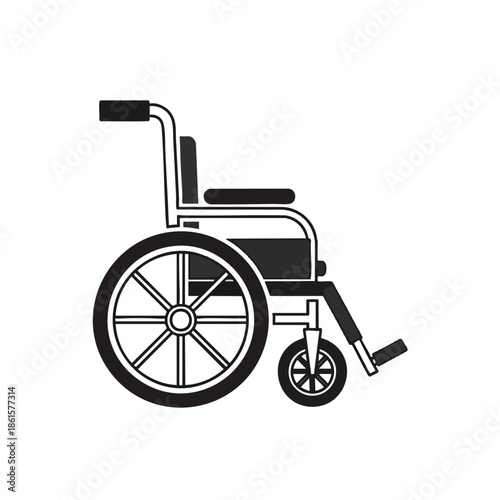 Black and white illustration of a wheelchair from the side