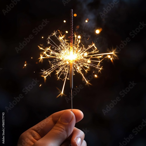 Celebration with Hand Holding Sparkler Sparks Flying  high resolution   for isolate image
