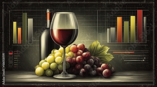 wine infographics, wine sales graph chart  of a winery financial bar chart