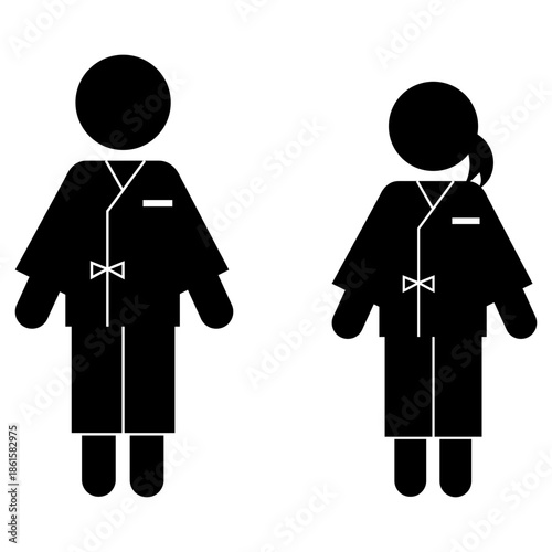 検査服を着用した男女のピクトグラム