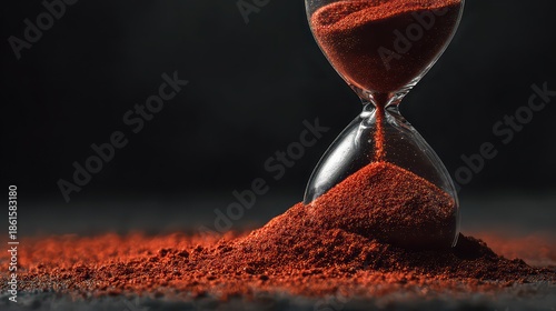 Hourglass with Red Sand on Dark Background Time Lapse Concept