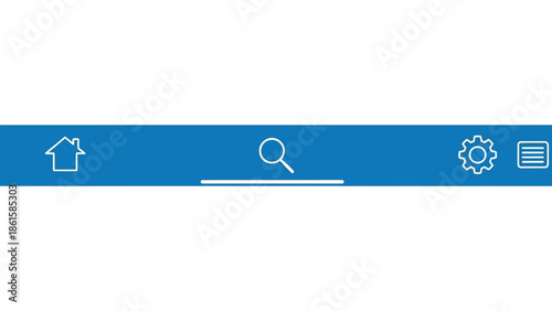 Minimalist blue ui navigation bar with search icon and settings gear