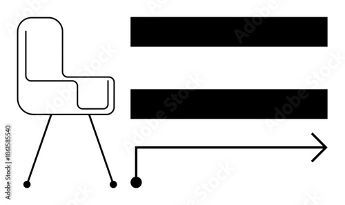 Abstract modern chair with clean lines, bold horizontal bars, and a directional arrow. Ideal for furniture design, innovation, simplicity, modernity, direction elegance minimalism. A simple flat