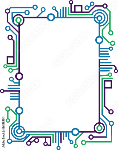 Colorful circuit board frame with copy space on light background
