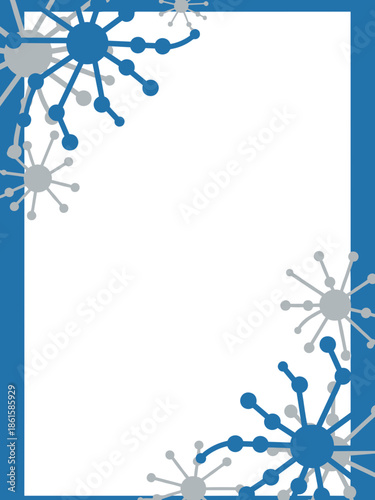 Blue and gray abstract frame with molecular design and copy space