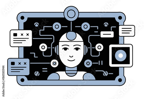 Robot character with circuit interface in a modern design