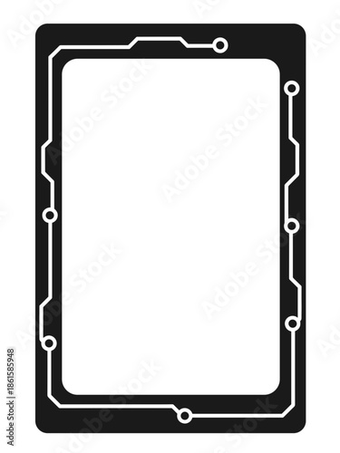 Black frame with white circuit design and copy space