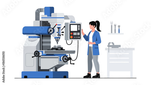 Engineer operating cnc machine in modern workshop setting