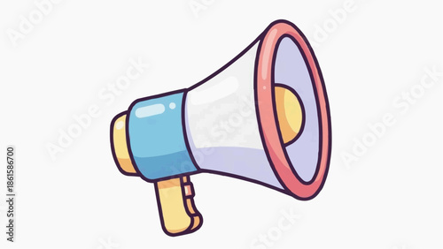 A colorful cartoon megaphone on a plain white background
