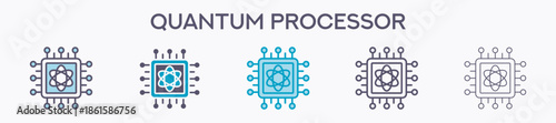 Quantum Processor Element For Design Graphic - Multi Styles. Vector Illustration Of Two Colored And Black. Multiple Icons Designs Can Be Used For Mobile, Ui, Web 