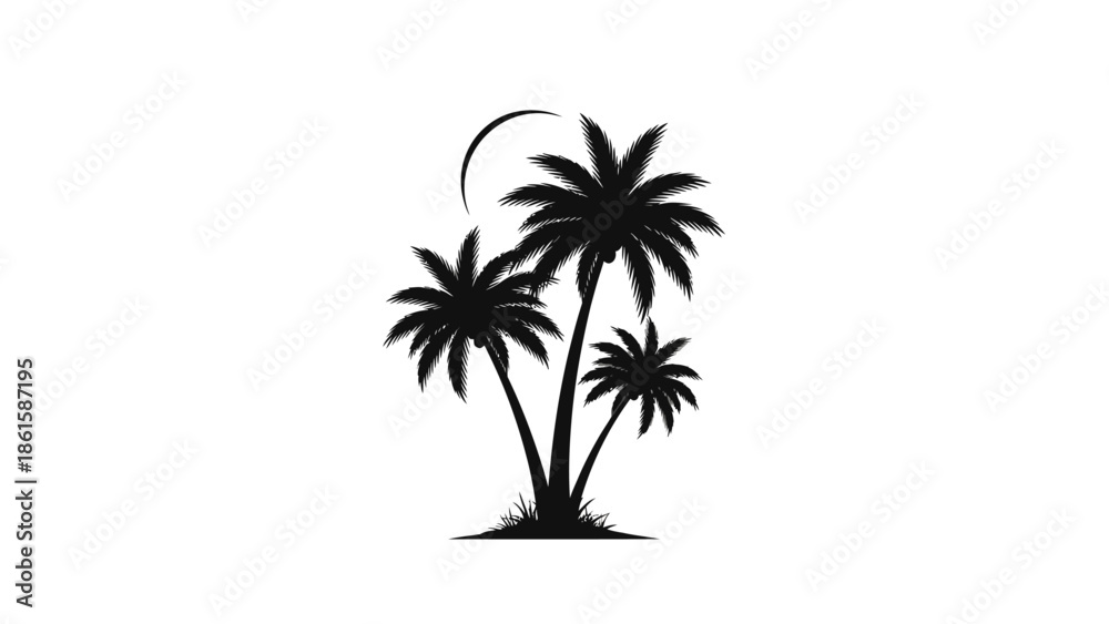 Obraz premium Silhouette of palm trees against the moon in a tropical setting.