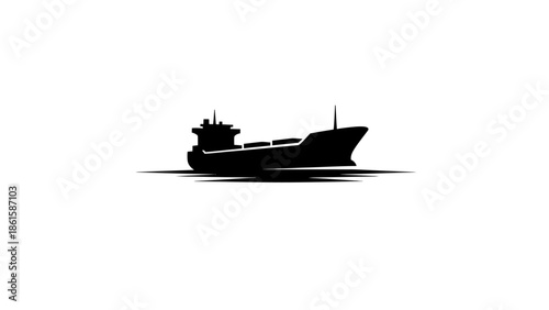 Silhouette of a cargo ship on a white background, vector illustration.