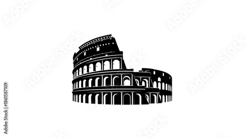 Black and white vector illustration of the Colosseum in Rome.