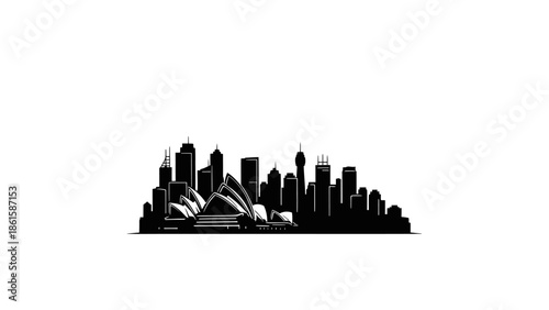 Sydney skyline silhouette vector illustration on white background.