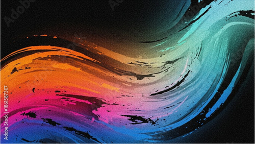 Vibrant abstract wave swirling with dynamic colors and fluid motion in a dark background