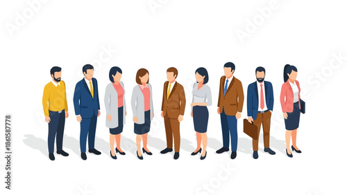 Diverse group of business professionals in isometric style