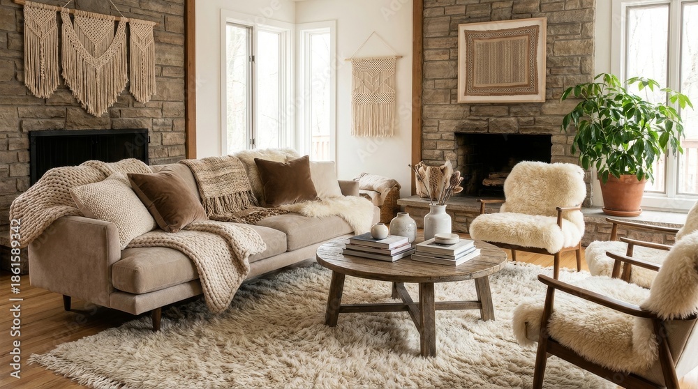 Obraz premium Cozy Bohemian Living Room Interior