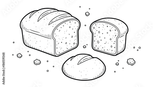 Bread slices on transparent background vintage drawing line art illustration