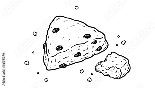 Cookies with raisins isolated on transparent background outline vector illustration