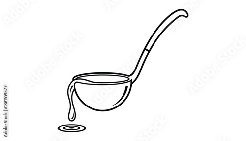 Hand drawn ladle pouring liquid detailed vector illustration line art style isolated