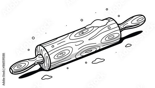 Hand drawn rolling pin, wood textured vector illustration isolated on transparent background