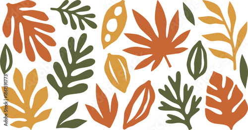 Abstract Botanical Vector Set. Mid-Century Modern Leaves Cut Out Style.