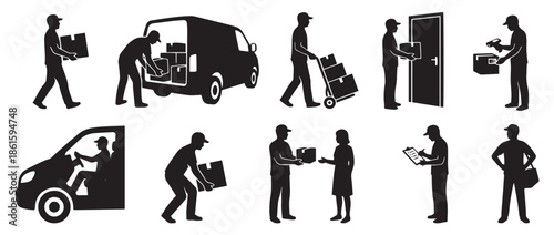 vector silhouettes of delivery man