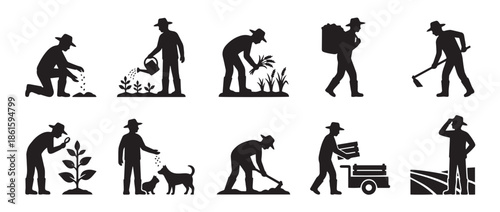 silhouettes of farmer people agriculture