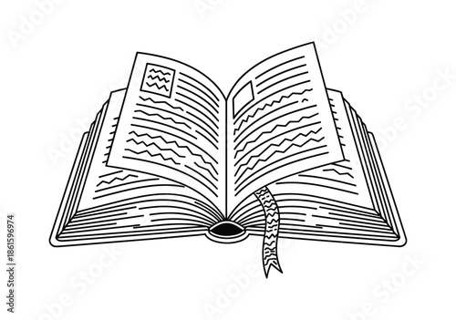 Opened book with bookmark sketch design vector illustration for reading and studying