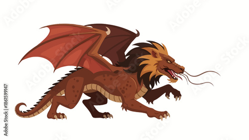 red dragon with lion mane flying.