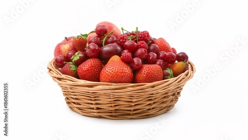Red Fruit Basket Isolated on White Background