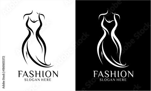Elegant Fashion Dress Mannequin Logo Design in Black and White.