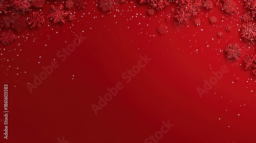 Red Background With Pixelated Snowflakes