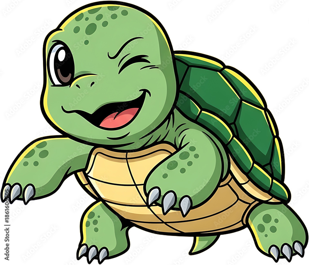 Fototapeta premium Cute cartoon turtle winking and smiling happily.