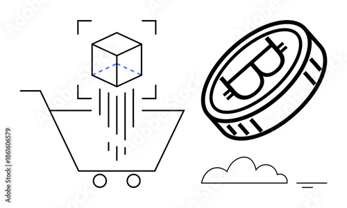 Cryptocurrency concept. Cryptocurrency combines blockchain-powered e-commerce innovation and digital transactions. Cryptocurrency reshapes online payments and blockchain-based shopping. For fintech