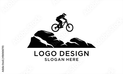 Mountain Biker Silhouette Logo Design for Extreme Sports and Outdoor Adventures.