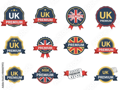 Collection of UK Premium Badges Various Designs for Quality and Excellence across Multiple Sectors