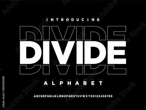 divided lines alphabet design with uppercase and numbers