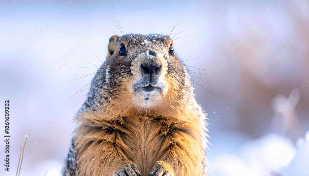 Fototapeta premium Groundhog Day Groundhog Portrait Winter Wildlife Prediction Concept
