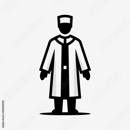 Minimalist Black and White Icon of a Person in a Formal Robe and Cap