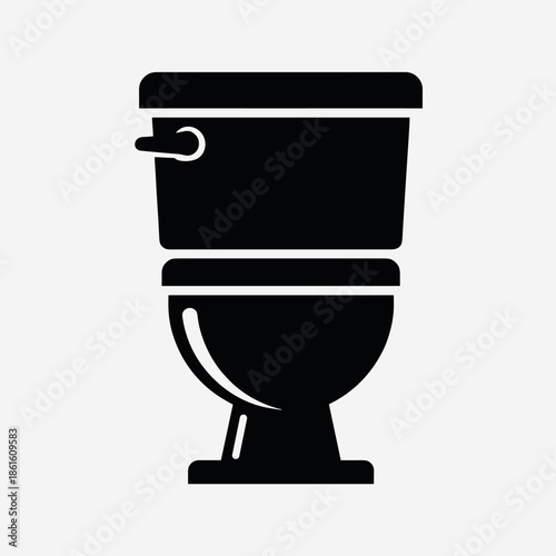 Black Silhouette of a Modern Toilet with Flush Handle Icon