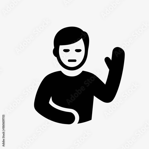 Simple Illustration of a Person with a Neutral Expression Raising a Hand in Greeting or Asking