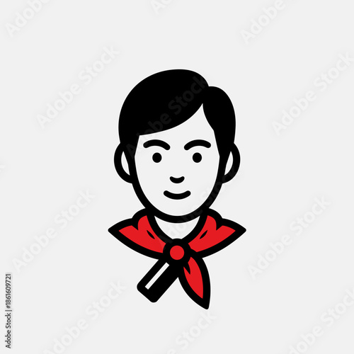 Stylized Illustration of a Smiling Youth with a Red Neckerchief