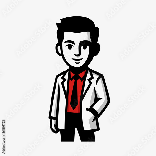 Friendly Professional Man in a White Blazer and Red Tie, Smiling