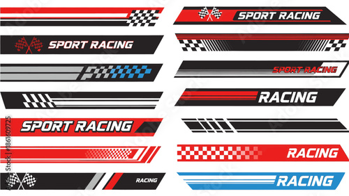 Collection of sport racing stripes and badges for racing cars