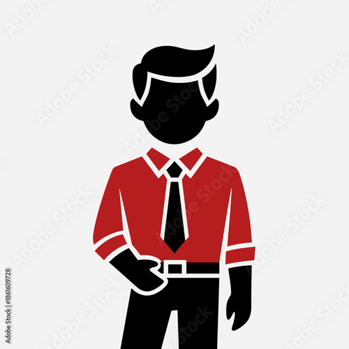 Minimalist Illustration of a Professional Businessman in Red Shirt and Tie