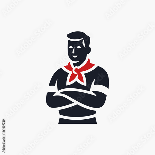 Smiling Man with a Red Bandana and Crossed Arms in a Simple Illustration