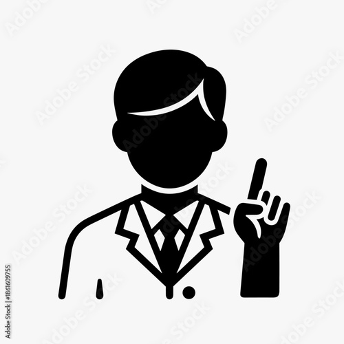 Professional Man Icon with Upraised Index Finger Signaling Idea or Warning