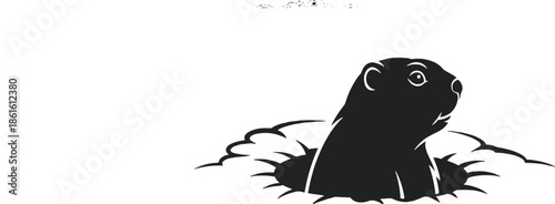 Black Groundhog Emerging from Burrow Vector Graphic Illustration Perfect for Wildlife and Nature Themes